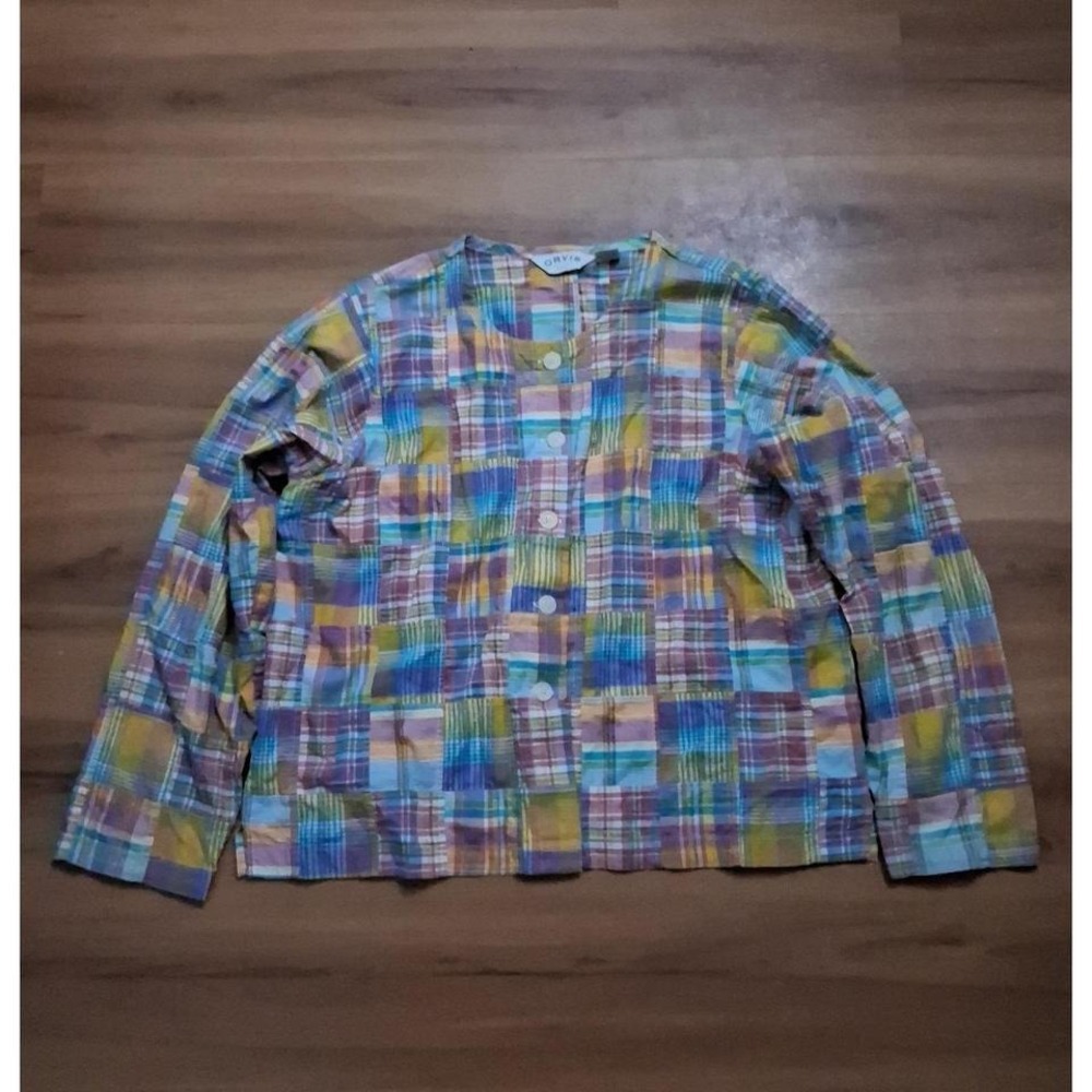 Orvis Patchwork Colorful Button Down No Collar Li… - image 1